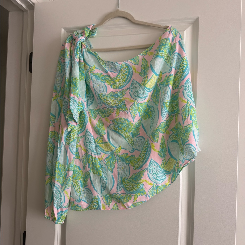 Lilly Pulitzer Pink and Green Leaf Print Top